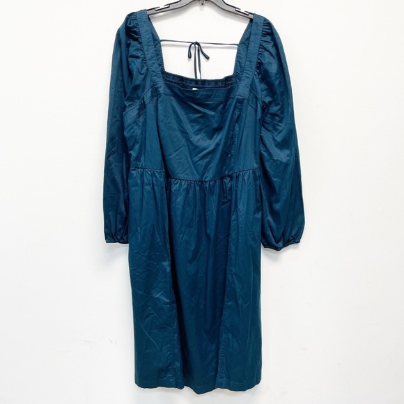 Ava & Viv Women's Balloon Long Sleeve Woven Midi A Line Dress Teal Size 1X - Picture 2 of 6